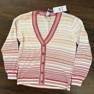 Nine West Striped Ombré V-Neck Button Front‎ Cardigan Size Small